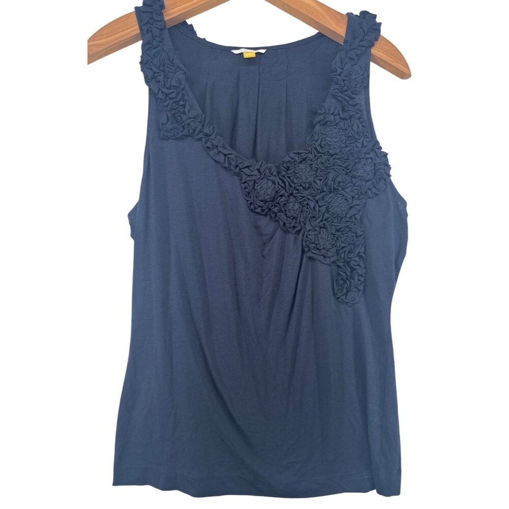leifsdottir Dark Navy Ruffle-Trim Tank
